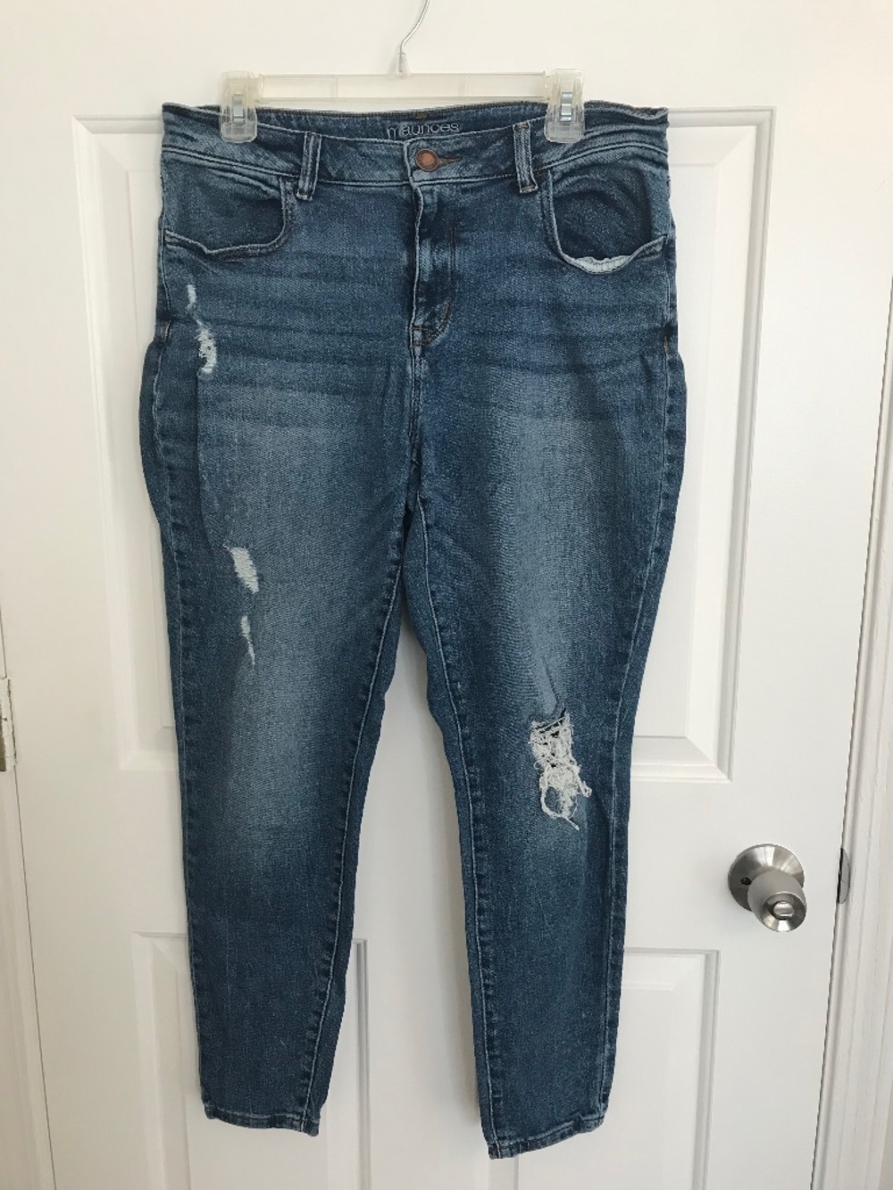 Maurices High Rise Skinny Stretch Distressed Denim Jean Size 14R  Medium Wash